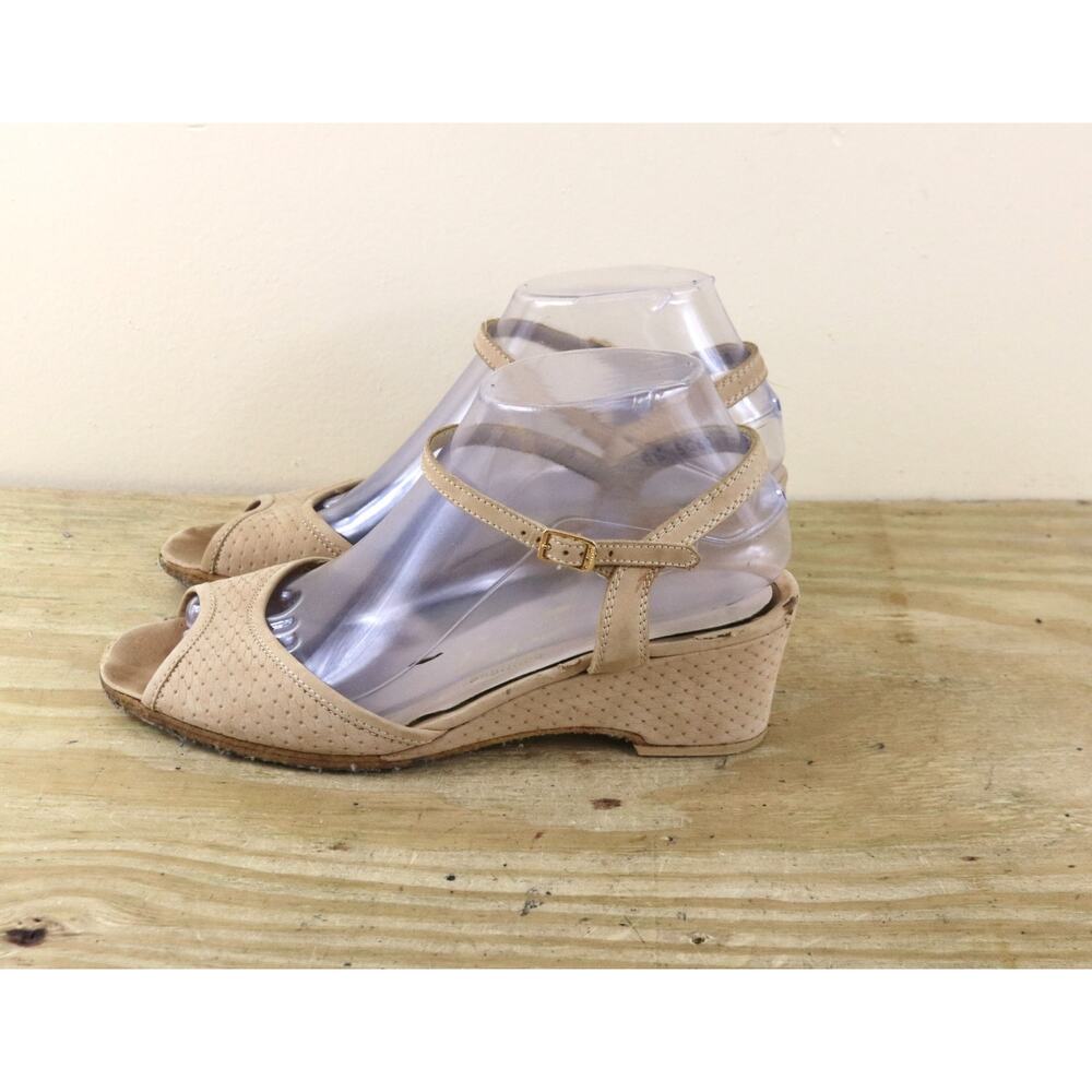 Salvatore Ferragamo Boutique Sandals Womens 8.5A Narrow Tan Suede Wedge Vintage